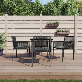 Set pranzo giardino 5 pz con cuscini polyrattan e acciaio nero