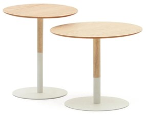 Kave Home - Set Watse 2 tavolini impiallacciato rovere, metallo verniciato bianco opaco Ã˜ 40 cm/Ã˜ 48 c