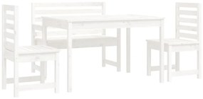 Set da pranzo per giardino 4pz bianco in legno massello di pino