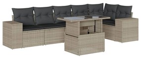 Set divani da giardino 7pz con cuscini grigio chiaro polyrattan