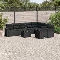 Set Divani da Giardino 10pz con Cuscini in Polyrattan Nero 3251782