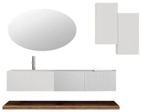 Lavabo 60 cm con due cassetti laterali 40 cm bianchi specchio e mensole inferiori Rovere - Itaca