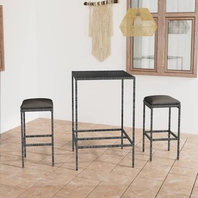 Set Da Bar Da Giardino 3 Pz Con Cuscini İn Polyrattan Grigio /
