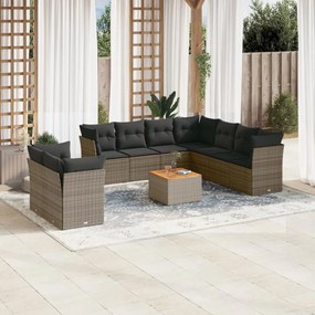 Set divani da giardino 11 pz con cuscini in polyrattan grigio