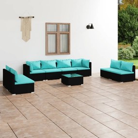 Set Divani da Giardino 9 pz con Cuscini in Polyrattan Nero