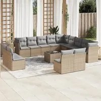 Set Divani da Giardino 14pz con Cuscini in Polyrattan Beige 3218499