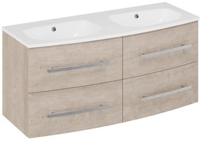 Mobile bagno sospeso con lavabo L 121 x H 53.7 x P 47.5 cm rovere chiaro 4 cassetti per doppia vasca Perla