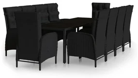 Set da pranzo per giardino 11 pz in polyrattan nero