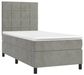 Letto a Molle Materasso e LED Grigio Chiaro 90x200 cm Velluto