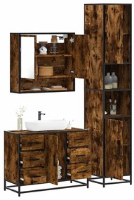 Set Mobili Da Bagno 3 Pz Rovere Fumo İn Legno Multistrato /