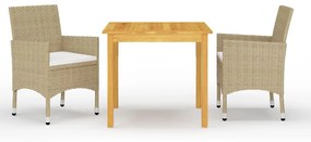 Set Mobili Da Pranzo Per Giardino 3 Pz Beige /