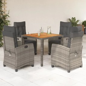 Set Da Pranzo Da Giardino 5 Pz Con Cuscini İn Polyrattan Grigio /