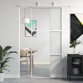 Porta Scorrevole Bianca 90x205 Cm Vetro Temperato E Alluminio /
