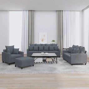 Set Di Divani 4 Pz Con Cuscini Grigio Scuro İn Velluto /
