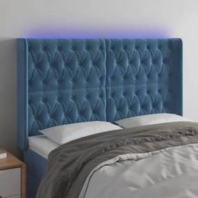 Testiera A Led Blu Scuro 147x16x118/128 Cm İn Velluto /