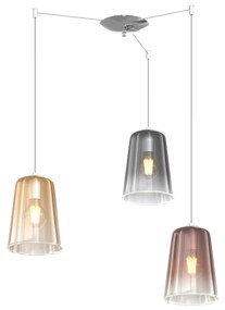 Sospensione Contemporanea Shaded Metallo Cromo Vetro Multicolor 3 Luci E27