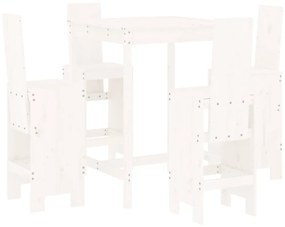 Set bar da giardino 5 pz bianco in legno massello di pino