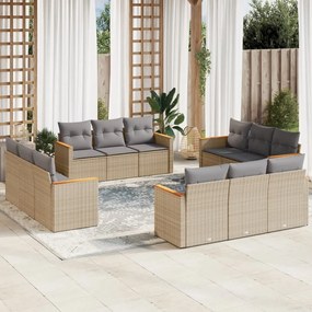Set divano da giardino 12 pz con cuscini beige misto polyrattan