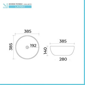 Lavabo da appoggio tondo 38,5 cm nero lucido in ceramica Zelos