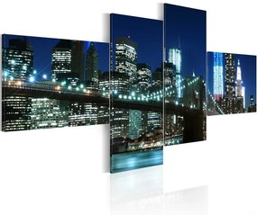 Quadro Ponte di Brooklyn illuminato di notte  Colore blu navy, Dimensioni e Misure 100x45