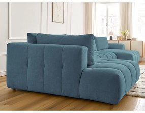 Divano angolare blu allungabile e con contenitore (penisola a sinistra/a U) con rivestimento in ciniglia Fuji – Bobochic Paris