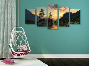 Quadri 5 pezzi – Paesaggio montano al lago