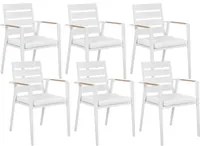 Set di 6 sedie da pranzo da giardino Struttura in alluminio bianco con cuscini di seduta Schienale a doghe Design moderno