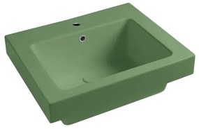 Lavabo a incasso e d'appoggio rettangolare vasca centrale Alaqua L 60 x H 25 x P 21 cm in ceramica verde opaco