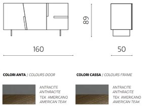 Madia a 3 ante 160 cm con scocca Antracite e inserti Teak GIRONA con 2 piedini