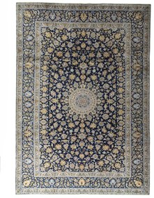 Kashan Tappeto 390x270 Blu (Iran) Annodato A Mano