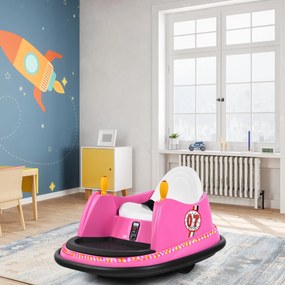 Costway Macchina per autoscontri per bambini con luci colorate, Macchina elettrica autoscontri 6 V con musica Rosa