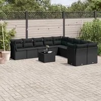 Set Divani da Giardino 11 pz con Cuscini in Polyrattan Nero 3250084