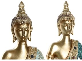 Statua Decorativa DKD Home Decor 24 x 11 x 31,2 cm Azzurro Dorato Buddha Turchese Orientale (2 Unità)