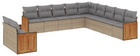 Set Divani da Giardino 11 pz con Cuscini Beige in Polyrattan