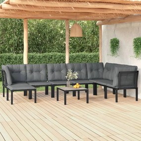 Set salotto da giardino 9 pz nero e grigio in polyrattan