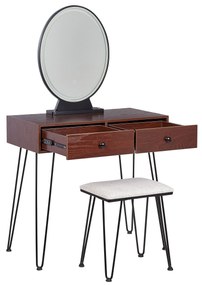 Tavolino da toeletta con 2 cassetti e specchio LED marrone scuro e nero LOIX Beliani