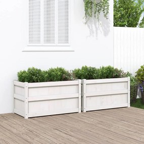 Fioriere Da Giardino 2 Pz Bianche İn Legno Massello Di Pino /