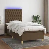 Letto a Molle Materasso e LED Marrone Scuro 90x190cm in Tessuto cod mxl 64972