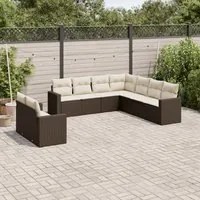 Set Divani da Giardino 9pz con Cuscini Marrone in Polyrattan 3219143