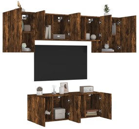 Mobili Tv A Muro 6pz Rovere Fumo İn Legno Multistrato /