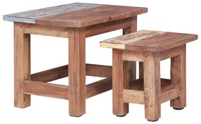 Tavolini Impilabili 2 Pz İn Legno Massello Di Mogano /