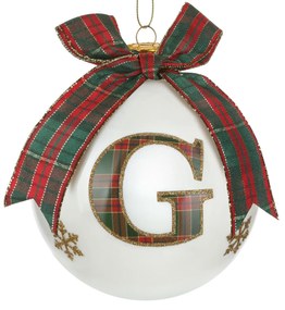 Pallina Natale lettera G tartan vetro 10 cm