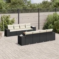 Set Divani da Giardino 9 pz con Cuscini Nero in Polyrattan 3257694