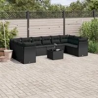 Set Divani da Giardino 11 pz con Cuscini in Polyrattan Nero 3250044