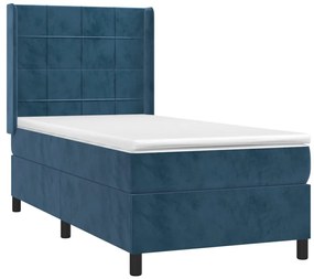 Letto a molle con materasso e led blu scuro 90x200cm in velluto