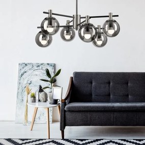 Lampadario a sospensione con supporto rigido LILOU 6xE14/5W/230V cromo opaco/fumé