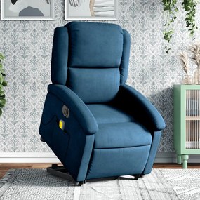 Poltrona Alzapersona Massaggi Reclinabile Elettrica Blu Velluto /