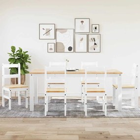 Set Da Pranzo 7 Pz Panama Bianco İn Legno Massello Di Pino /