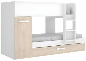 Letto a castello con cassetto letto estraibile e contenitori 3 x 90 x 190 cm Bianco e Naturale - ANTHONY