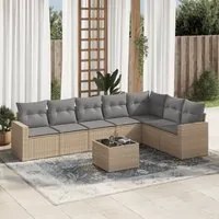 Set Divano da Giardino 8 pz con Cuscini Beige in Polyrattan 3219049